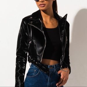 AZALEA WANG LIQUID MOTO LEATHER JACKET